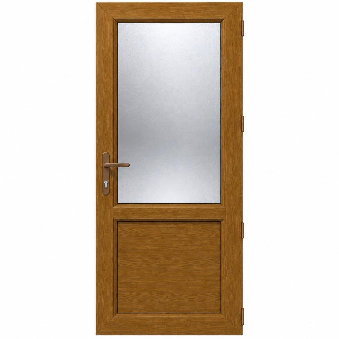 Ușă PVC cu geam mat 2/3 și panel, culoare stejar auriu
