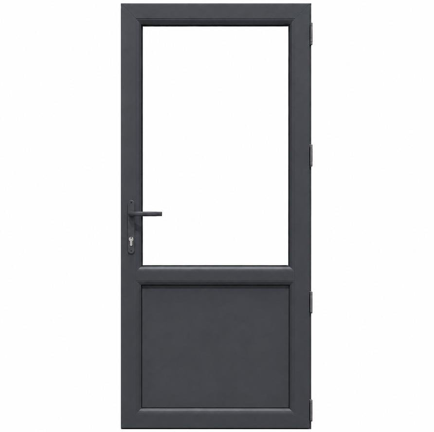 Ușă PVC cu geam transparent 2/3 și panel, culoare gri antracit