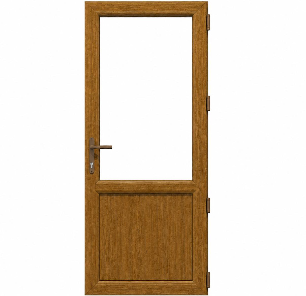Ușă PVC cu geam transparent 2/3 și panel, culoare stejar auriu