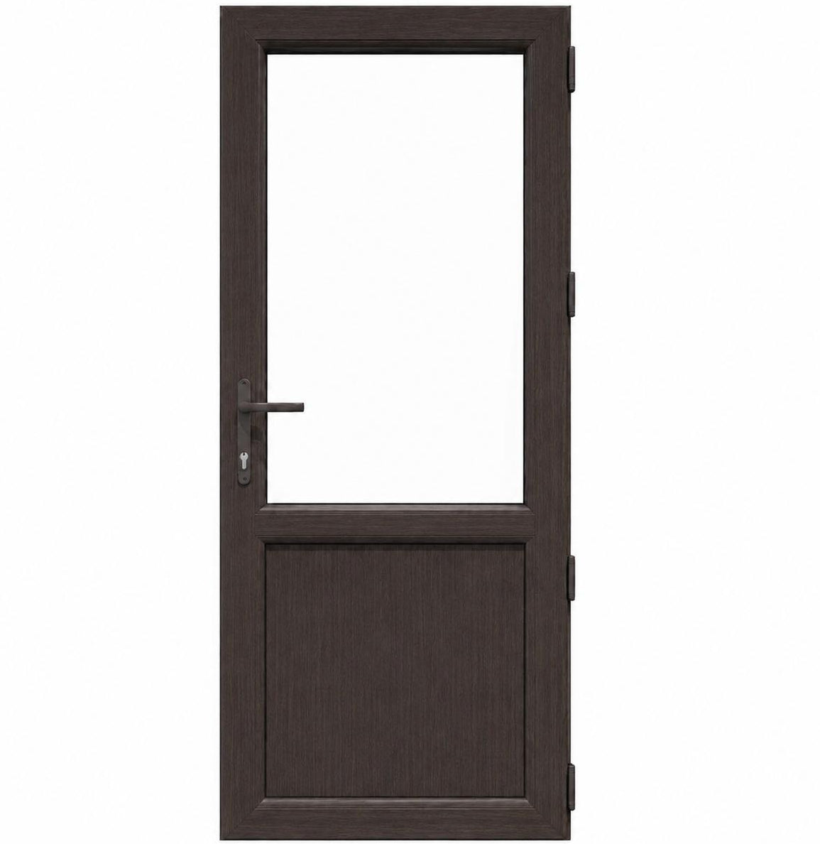 Ușă PVC cu geam transparent 2/3 și panel, culoare wenge