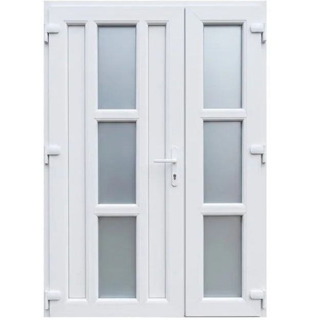 Ușă PVC dublă de intrare cu 6 geamuri, culoare alb