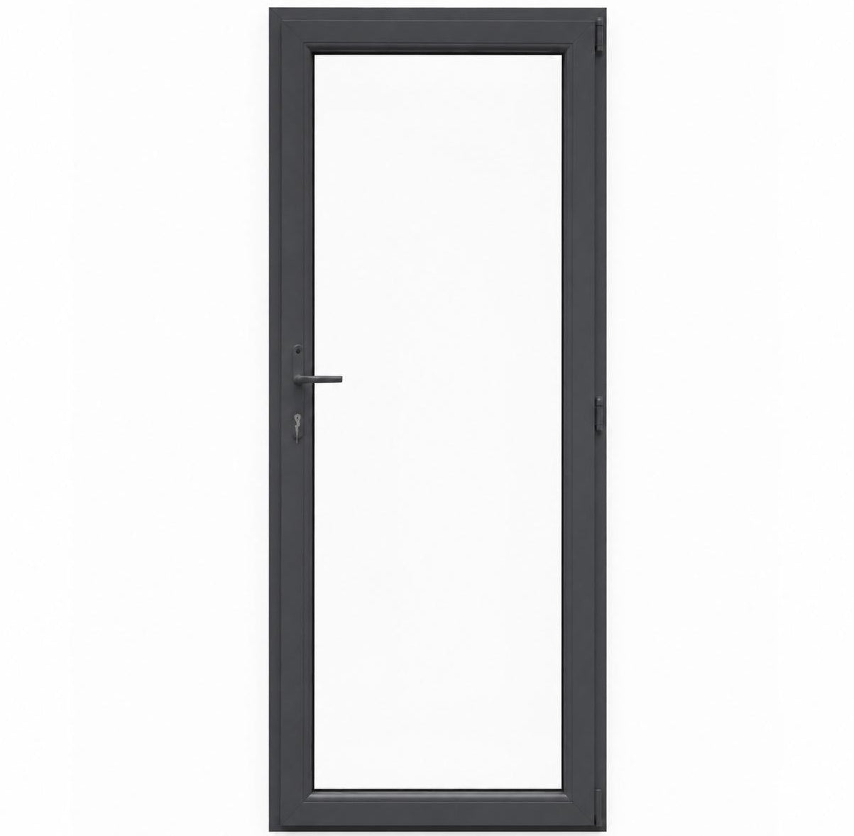 Ușă PVC cu geam transparent integral, culoare gri antracit