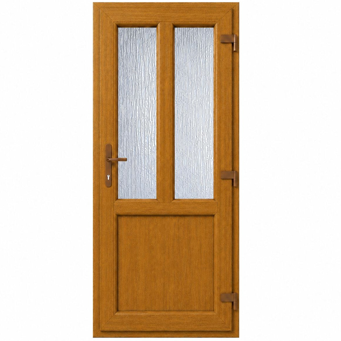Ușă PVC T-model cu geam delta, culoare stejar auriu