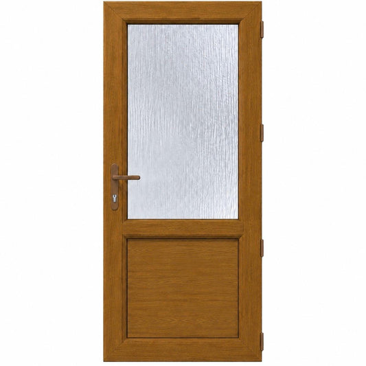 Ușă PVC cu geam delta 2/3 și panel, culoare stejar auriu