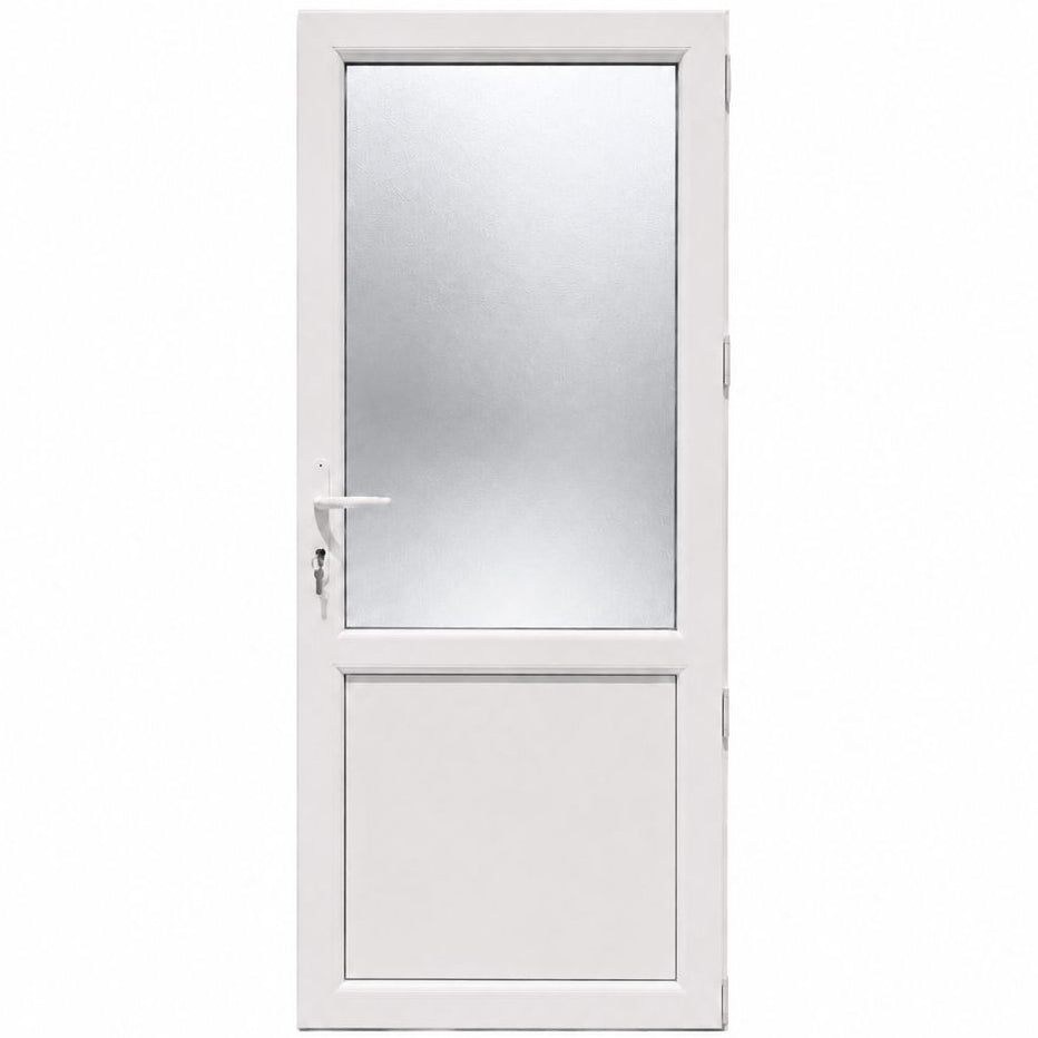 Ușă PVC cu geam mat 2/3 și panel, culoare alb