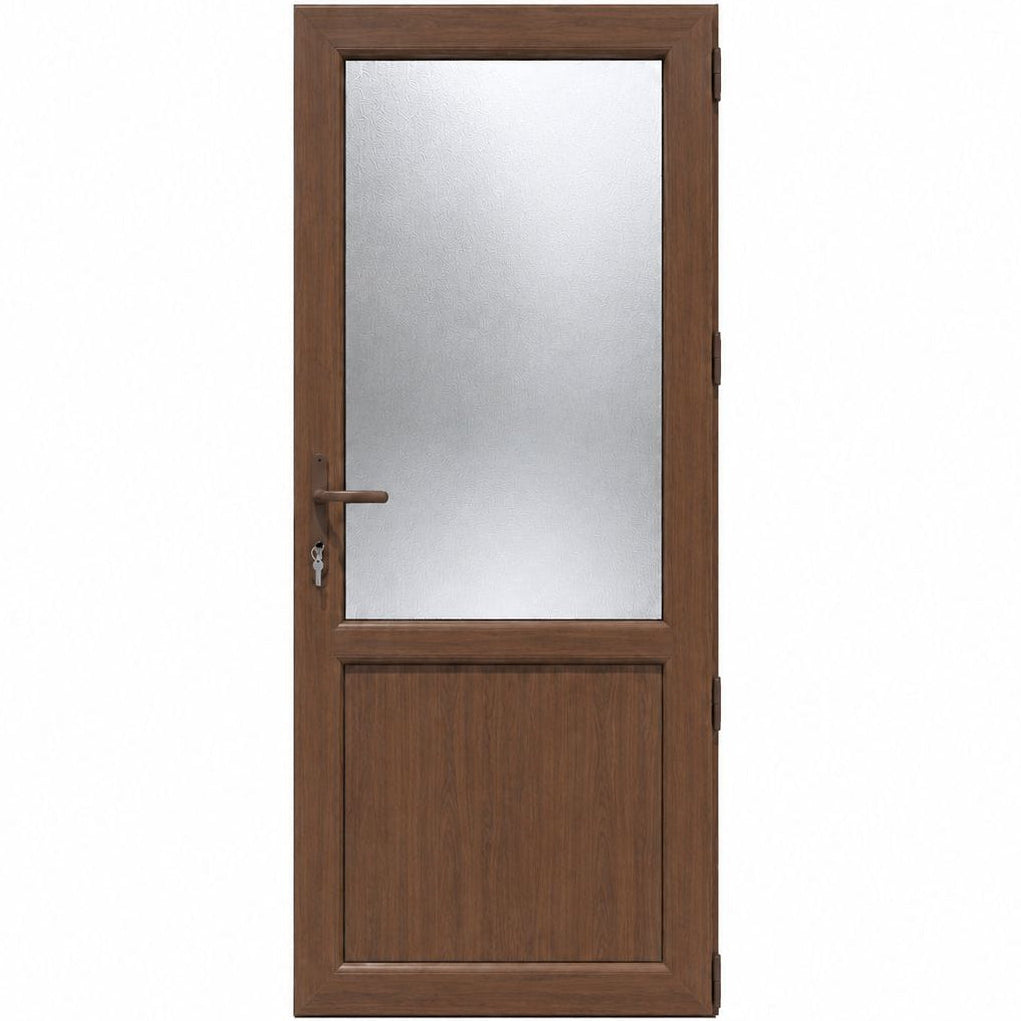Ușă PVC cu geam mat 2/3 și panel, culoare nuc