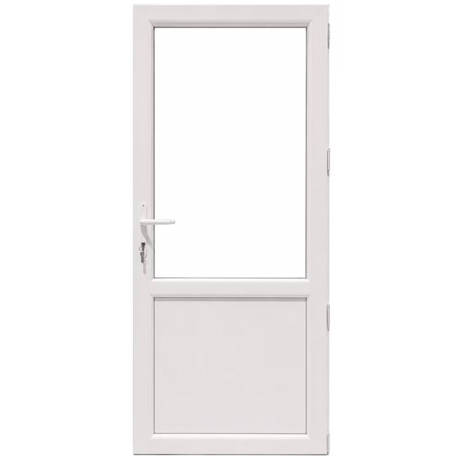 Ușă PVC cu geam transparent 2/3 și panel, culoare alb