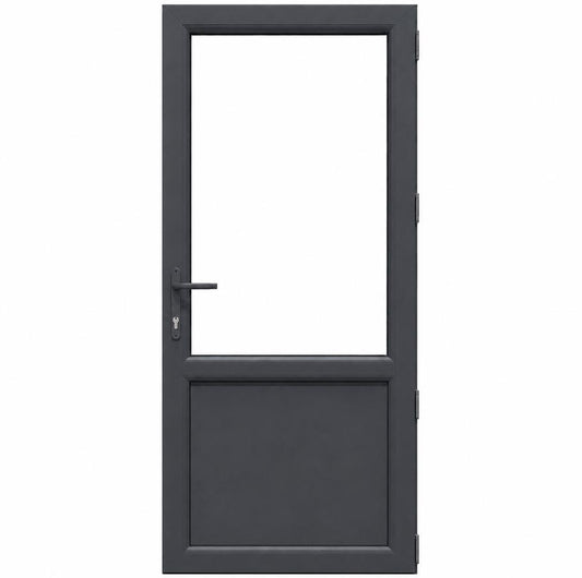 Ușă PVC cu geam transparent 2/3 și panel, culoare gri antracit