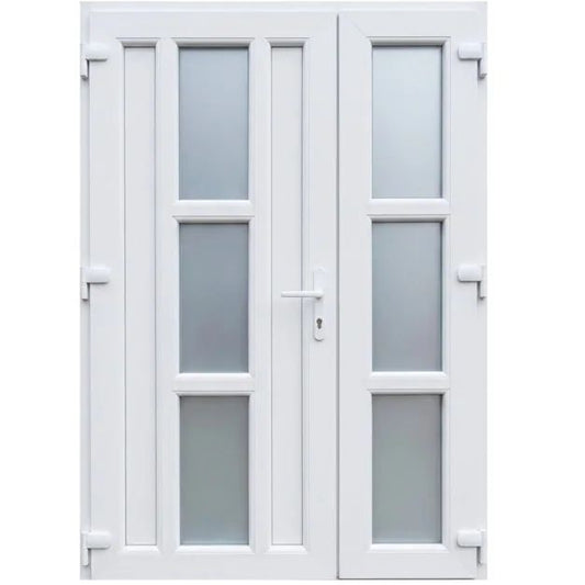 Ușă PVC dublă de intrare cu 6 geamuri, culoare alb