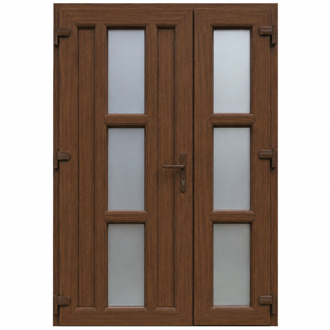 Ușă PVC dublă de intrare cu 6 geamuri, culoare nuc