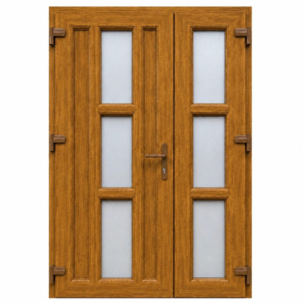 Ușă PVC dublă de intrare cu 6 geamuri, culoare stejar auriu