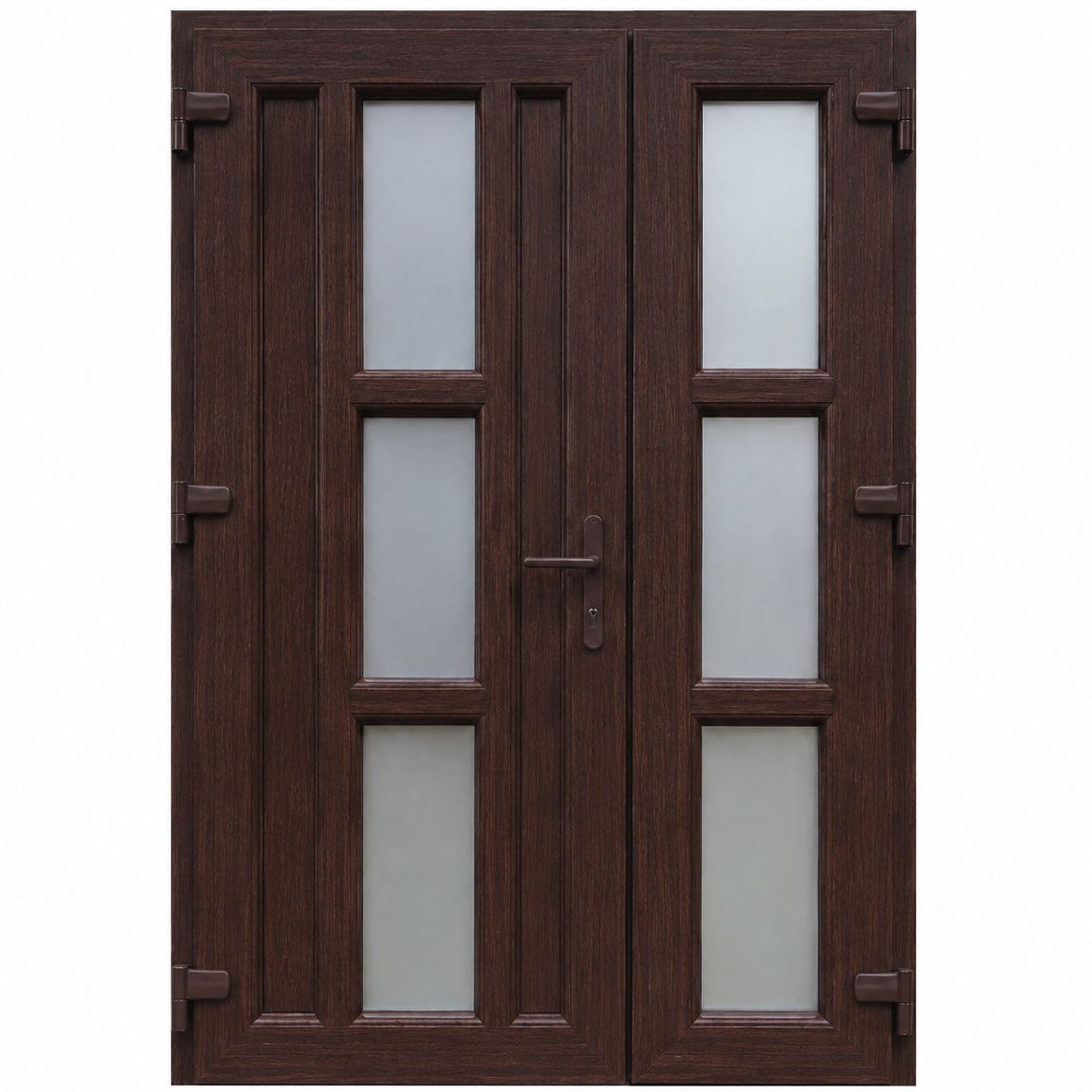 Ușă PVC dublă de intrare cu 6 geamuri, culoare wenge