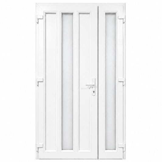 Ușă PVC dublă de intrare cu 2 geamuri verticale, culoare alb
