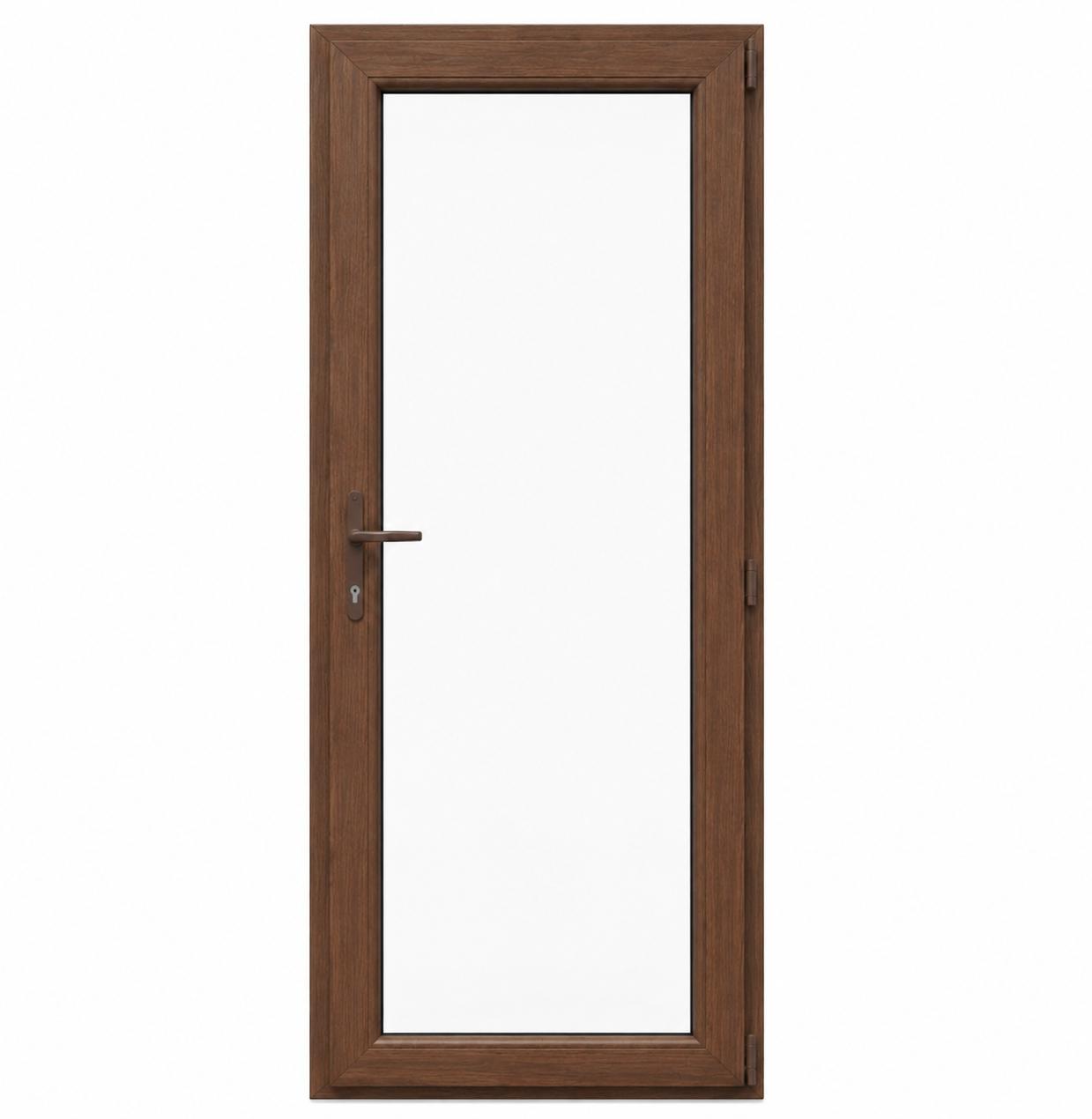 Ușă PVC cu geam transparent integral, culoare nuc