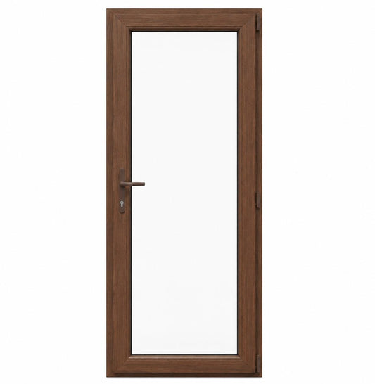 Ușă PVC cu geam transparent integral, culoare nuc