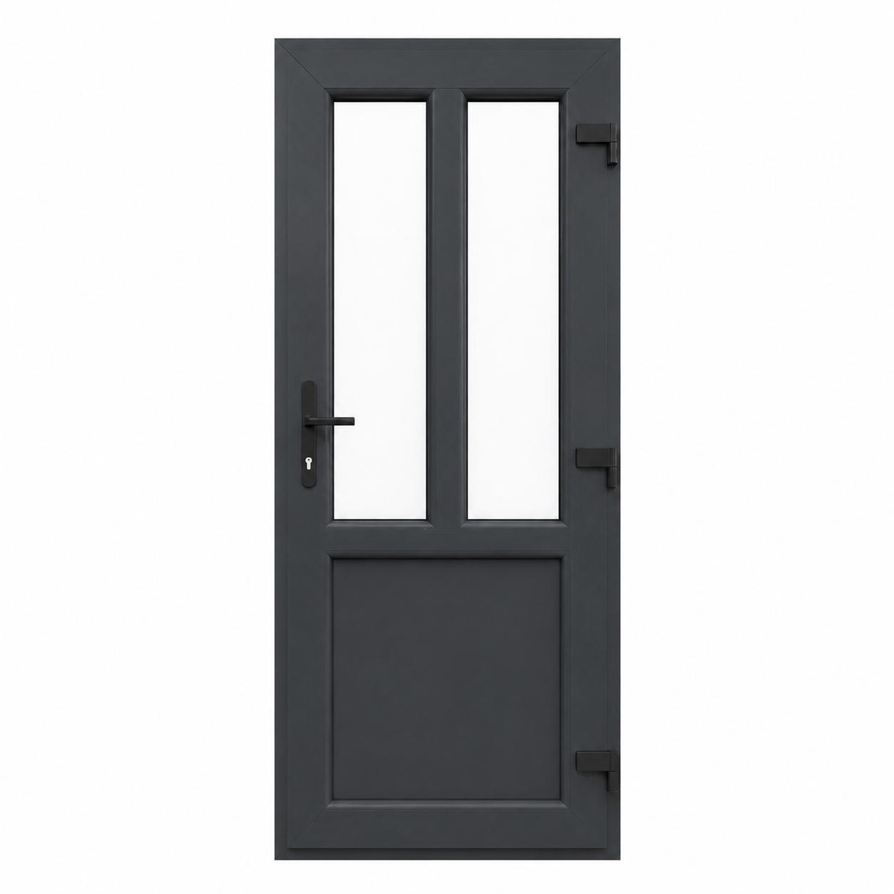 Ușă PVC T-Model cu geam transparent, culoare gri antracit