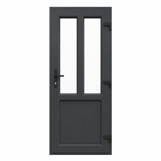 Ușă PVC T-Model cu geam transparent, culoare gri antracit
