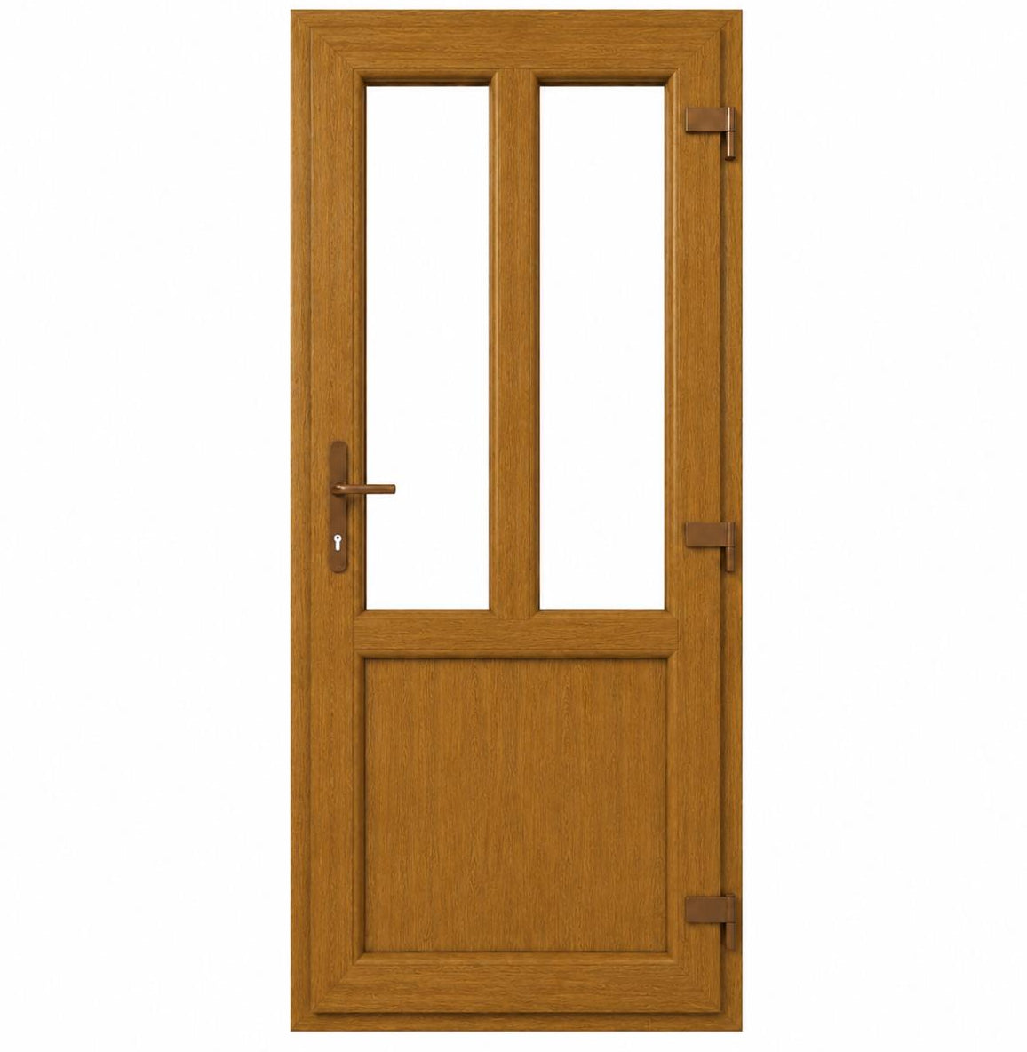Ușă PVC T-Model cu geam transparent, culoare stejar auriu