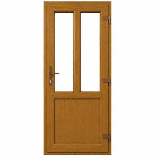 Ușă PVC T-Model cu geam transparent, culoare stejar auriu